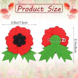 FIONUPI 24 Pcs Memorial Day Poppy Flower Brooch Pin Wool Felt Red Poppy Badge Pins with Cute Black Button for Remembrance Veterans Day Gifts Lest We Forget Party Decorations