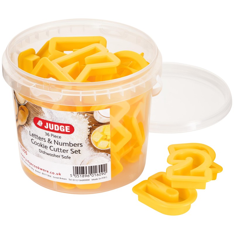 Judge 36 Piece Coloured Cookie Cutter, Letters and Numbers, Yellow,