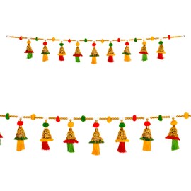 Toran Bandanwaar Artificial Flower Garland for Wall Door Hanging Home Temple Festival Wedding Function Party Decoration Decor and Gifting (Red & Green Toran with Bells)
