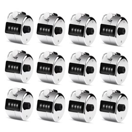 Eliamo 12 Pack Metal Hand Tally Counter 4-Digit Lap Counter Clicker, Manual Mechanical Handheld Pitch Click Counter with Finger Ring for School Golf & Knitting Row Croche, Silver