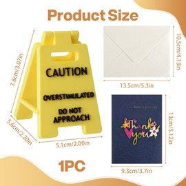 3D Funny Caution Overstimulated Desk Sign, Humorous Gift for Teammates, Coworkers & Boss, Mini Funny Desk Signs Stress Relief Decoration for Office Bedroom School (sign)