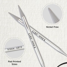 KnitPro Nova Fixed Knitting Needles – 40cm x 9mm Circular Knitting Pins, Silver