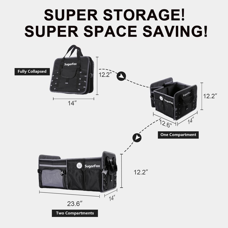 SugarFox Bold Color Block Trunk Organizer, Foldable with 26L Ice