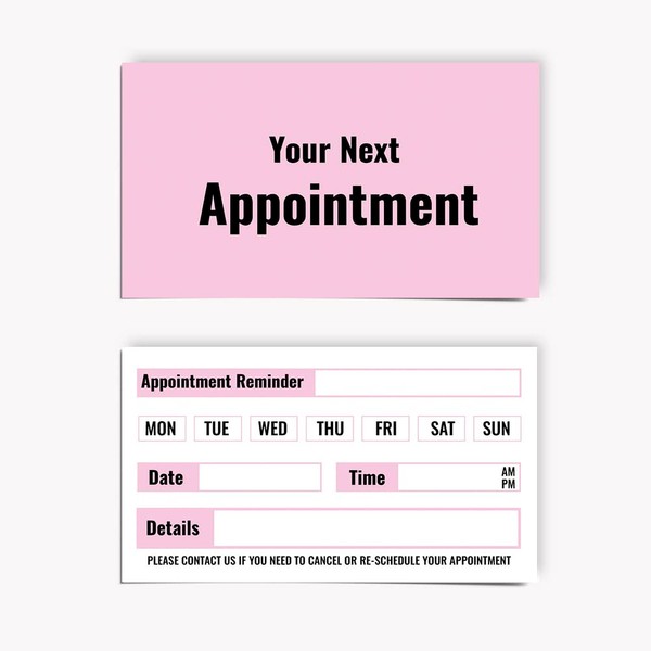 Pack of 100 Client Reminder Cards (84 x 55 mm)