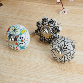 Ajuny Multicolor Ceramic Knobs Door Handle for Kitchen Cabinet Dresser Drawer and Furniture Hand Painted Antique Glossy Finishing Handles Boho Pull Indian Knob Set of 6