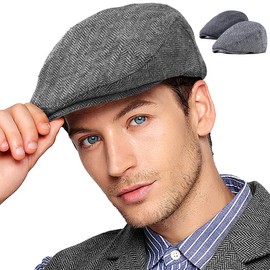 LADYBRO 2 Pack Newsboy Hats for Men Wool Scally Cap Mens Flat Cap Cabbie Tweed XXL, Size 7 7/8, fits 7 3/4-7 7/8