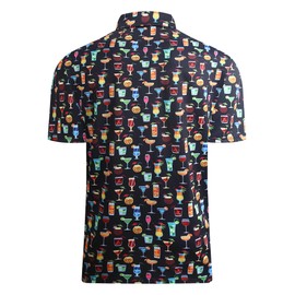 Alex Vando Mens Hawaiian Golf Shirt Moisture Wicking Digital Print Golf Shirts for Men,Black Drinking,L
