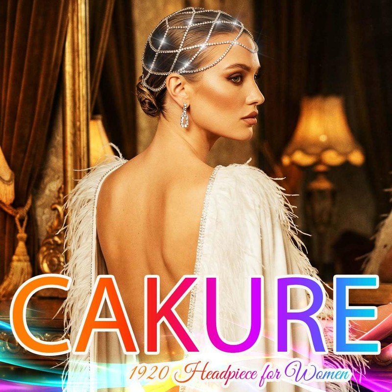 CAKURE Rhinestone Head Chain 1920s Flapper Cap Roaring 20s Headpiece