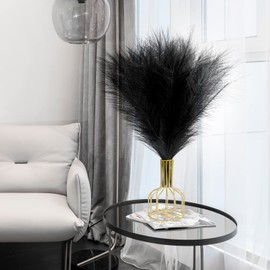 U-LIAN 6PCS Black Faux Pampas Grass 17 Inch, Small Artificial Pampas Grass Decor for Vase, Fake Fluffy Floral, Artificial Dried Flowers, Dry Plant Home Wedding Boho Decor