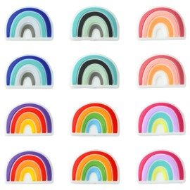 KitBeads - 12 abalorio de silicona con diseño de arco de Ranibow de 6 estilos con diseño de arco iris, abalorio de goma con forma de arco iris, para hacer joyas, llaveros, bolígrafos y manualidades