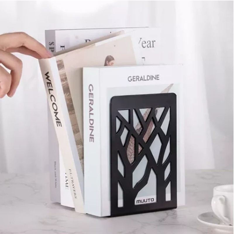 2 Pairs Tree Design Book End Iron Retro Black Decorative