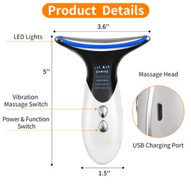 Face Neck Massager, 3-in-1, Electric Facial Massager, Anti-Wrinkle Face Device, 3 Modes & 45°C for Skin Tightening, Face Lifting Device