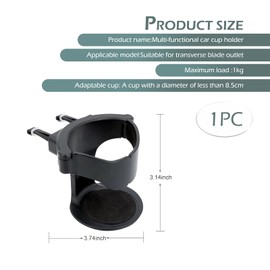 MLY 1PC Air Vent Cup Holder Expander, Car Cup Holder with 3 Pairs Outlet Hooks, ABS Anti-Shake Ashtray Bracket, Adjustable Car Air Conditioner Cup Extender, Universal for Cars, SUVs (Black)