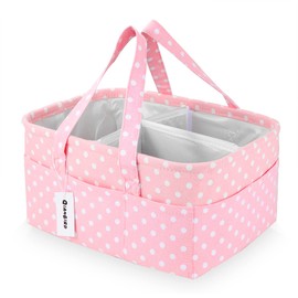 Organizador de pañales rosa para bebé y niña, cesta grande portátil para cambiar, organizador de pañales, organizador de pañales, bolsa de viaje de coche, cesta de baby shower para pañales y toallitas