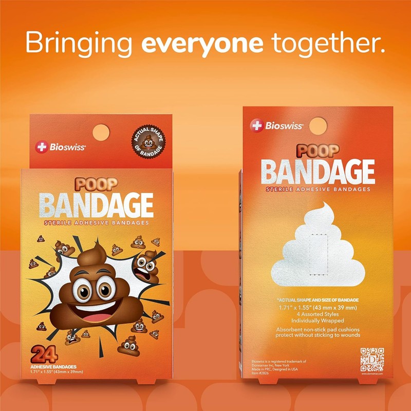 BioSwiss Kids Bandages, Poop Shaped Self Adhesive Bandage Set, Latex