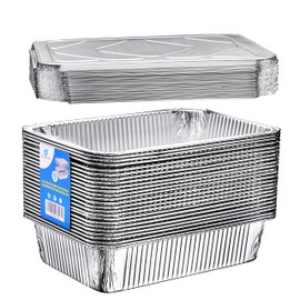 Diplastible 11x7 Disposable Aluminum Pans with Covers - 10 Pack - Pan with Foil Lids Perfect for Baking Cooking Food and Storage Container