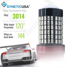 Syneticusa 1157 LED Bulbs Super Bright 3014 chipset 144-LED with Projector Replacement for Brake, Stop,. Tail Light, Turn Signal lights, Red (Pack of 2)
