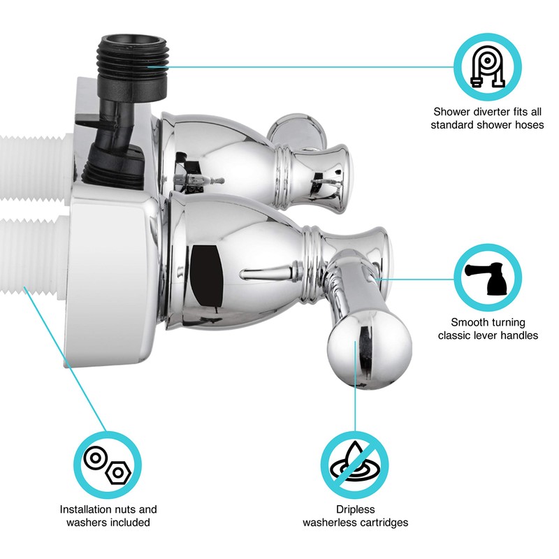 Dura Faucet DF-SA100L-CP RV Shower Faucet Valve Diverter with Hot/Cold