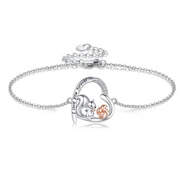 JERWLI Squirrel Bracelet 925 Sterling Silver Cute Heart Squirrel Bracelets Christmas Squirrel Jewellery Gifts for Women Girls Mother Daughter Squirrel Lovers, Sterling Silver, No gemstone