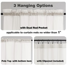 Chyhomenyc Sheer Curtains 63 Inch Length 2 Panels Set, Short Window Curtain Drapes Semi Transparent Voile Rod Pocket Curtains for Dining Bedroom Living Room, Each 42W x 63L inch, Set of 2, Ivory