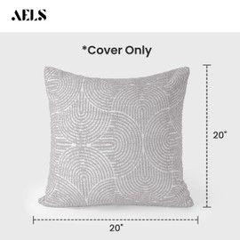 AELS Boho Decorative Textured Throw Pillow Covers 20x20, Modern Mid Century Rainbow Tufted Pillow Case, Farmhouse Rustic Geometric Woven Cushion Case for Bed Couch Sofa, Light Gray