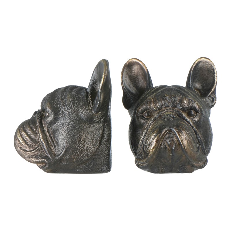 Creative Co-Op Decorative Antique Resin Dog Head Bookends, Bronze, Set