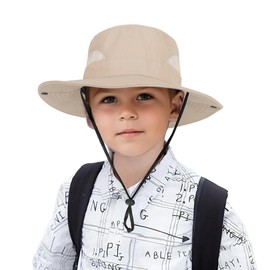 Boys Girls-Sun Hat for UPF 50+ -Mesh-Wide Brim-Summer-Fishing Hat-Breathable-Kids-Bucket Hat-Outdoor Boonie Hat for 5-9 Years Dark Beige