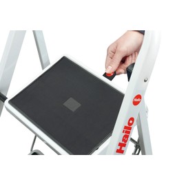 Hailo 2 Step Ladder Folding Step Stool with Hand Rail and Anti Slip Treads. Great for Household and Office use in Compact Design White
