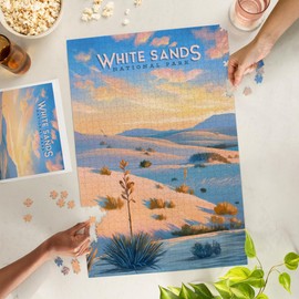 "Lantern Press White Sands National Park, New Mexico, Oil Painting, 1000 Piece Jigsaw Puzzle for Adults, Made in USA with Reference Poster"