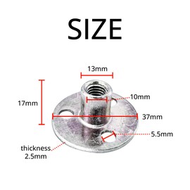 10Pcs M10 Brad Hole Tee Nuts Carbon Steel T-Nuts Female Thread Insert Tee Nuts Round Base Screw-in Flange Nuts for Fixing Connection Furniture