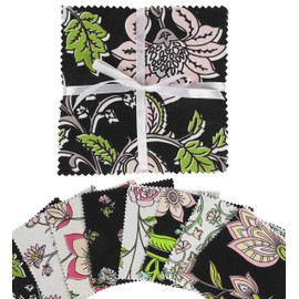 Soimoi Florals Print Precut 5-inch Cotton Fabric Quilting Squares Charm Pack DIY Patchwork Sewing Craft-Black