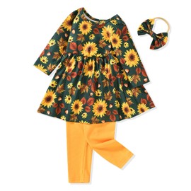 Aalizzwell 3T - 4T Little Toddler Girls Fall Clothes Floral Ruffle Tunic Pants Outfit Set Winter Clothing Yellow Sunflower