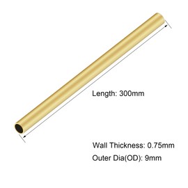 iMeistek Brass Pipe 9mm OD 0.75mm Wall Thickness 300mm Length Seamless Straight Pipe Pack of 3