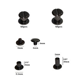YMAISS 80 Sets Chicago Screws 2 Size 1/4,3/8in Post Bookbinding Binding Button Rivets Belt Leather Photo Albums Round Flat Head, Gunmetal Black