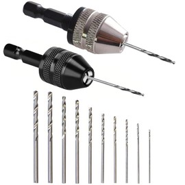 2 pieces drill chuck aluminium alloy with 10 pieces twist drill bits (0.8-3.0 mm) drill chuck adapter stainless steel drill keyless drill chuck for wood plastic jewellery model making DIY holes