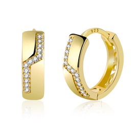 ALEXCRAFT Silver 925 Small Hoop Earrings, Hypoallergenic Silver Hoop Earrings, Thick Wide Small Cartilage Huggie Hoop Earrings, Small 16 mm Sterling Silver Hoop Earrings with Stone Zirconia Glitter