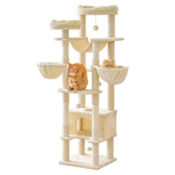 Furcato 66-Inch Tall Cat Tree for Indoor Cats, Multi-Level Large