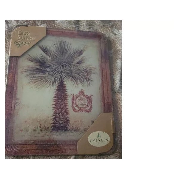 Cypress Havana Palm Tree Bombay Glass Cutting Board, 8"x10" NEW