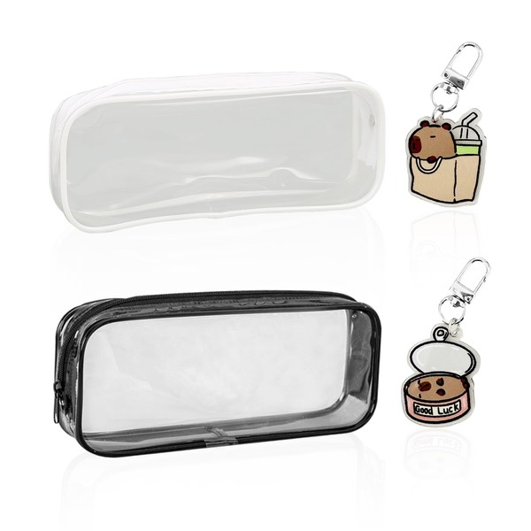 2 Pieces of Transparent Pencil Cases, 2 Pieces of Keychain