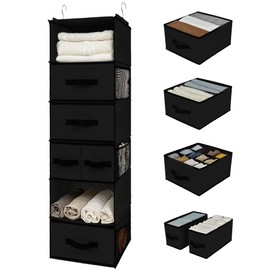 GRANNY SAYS Hanging Closet Organizer 6 Shelves, Closet Organization and Storage with 5 Different Drawers, 6 Side Pockets Wardrobe Clothes Organizer for Closet, Black, 1-Pack