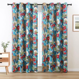 L.Z.E Floral Blackout Curtains for Bedroom Turquoise Teal Black Out Vintage Patterned Curtains 84 Inch Long 85% Room Darkening Drapes for Living Room Thermal Grommet Top 2 Panels Set Retro Boho