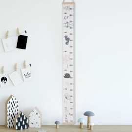 Growth Chart, Cute Design Kids Growth Chart Easy Install Wood Cloth Height Ruler Hanging Chart Removable Measure Tape for Home Room Decoration