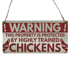 Second Ave Funny Joke Protected By Trained Chickens House Coop Wooden Hanging Rectangle Garden Sign Plaque