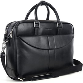 GREAT DONAK Leather 15" Laptop Messenger Bag | Dual Compartments Office School College Travel Luggage For Men and Women | Adjustable Crossbody Shoulder Straps Water Resistant YKK Zipper - Black