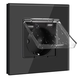 BSEED Schuko Socket with USB and Type C Port with Waterproof Cover, Flush-Mounted Socket with USB C, Socket Cover 16 Amp, Ideal for Wet Rooms, Outdoor and Indoor Use, 1 Compartment, Black