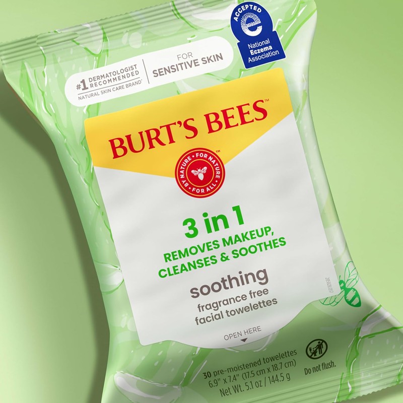 Burt's Bees Sensitive Facial Cleansing Towelettes with Cotton Extract, 30