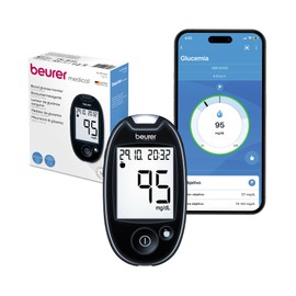Beurer GL44 Glucómetro, medidor de glucosa. Sistema de medición rápida monitorización de glucosa y simple con kit de 10 lancetas y 10 tiras reactivas