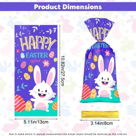 JazSwirl Easter Cellophane Bags, 4.9x10.6 in 50 Pieces Easter Treat Bags Clear Cellophane Bags with Easter Eggs and Bunny, Plastic Easter Goodie Bags Easter Candy Bags Easter Cookie Bags (Multicolor Bunny)
