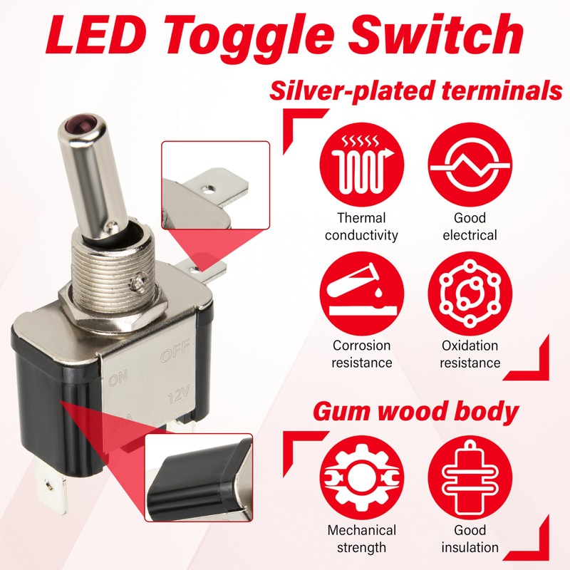 3 PCS LED Lighted Rocker Toggle Switch, 12V SPST 3