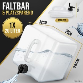 Fenero Foldable Water Canister [The Original] 1 x 20 L Water Canister Camping – Robust Folding Canister – Drinking Water Canister – Water Canister with Tap Including Transport Attachment (1 x 20 L)